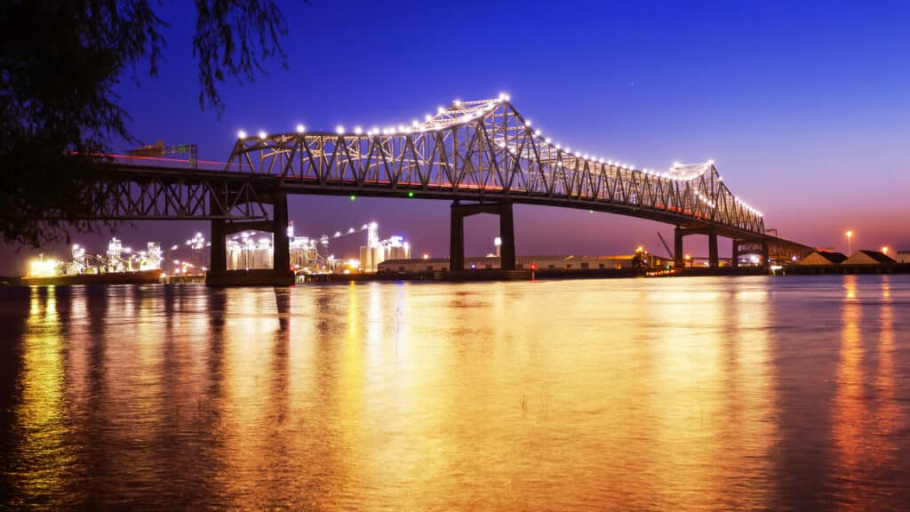 Mississippi River Bridge in Baton Rouge Baton Rouge Bridge Over Mississippi River in Louisiana at Night 543209864 3293x1852 1